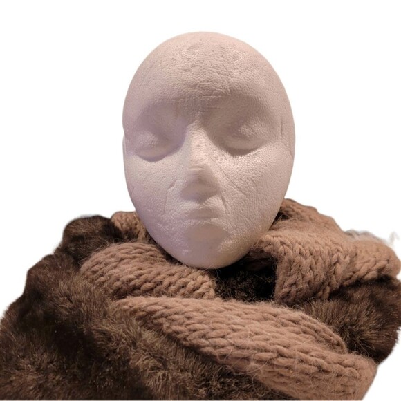 Nardi & Tagliaferri Taupe gray wool faux fur knitted wrap scarf shawl - Picture 1 of 7